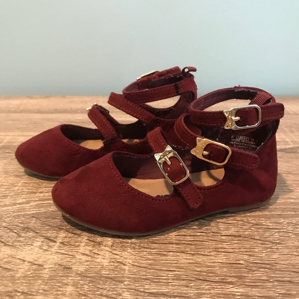 Burgundy Velcro Kitty Flats